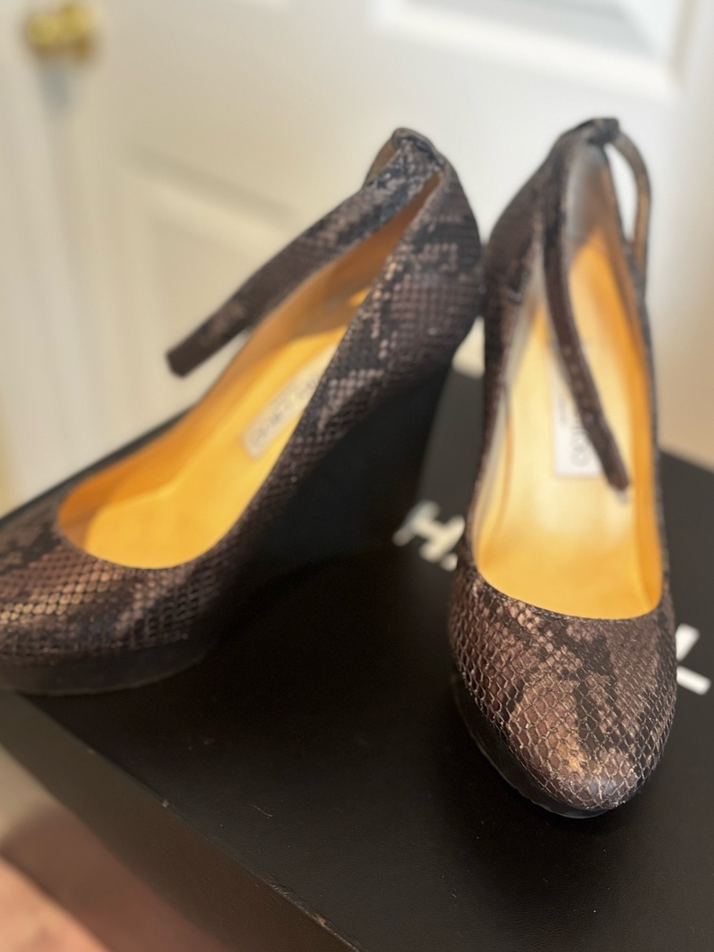 Jimmy Choo Exotic High Wedge Platform Heel 39.5 - 8.5 US